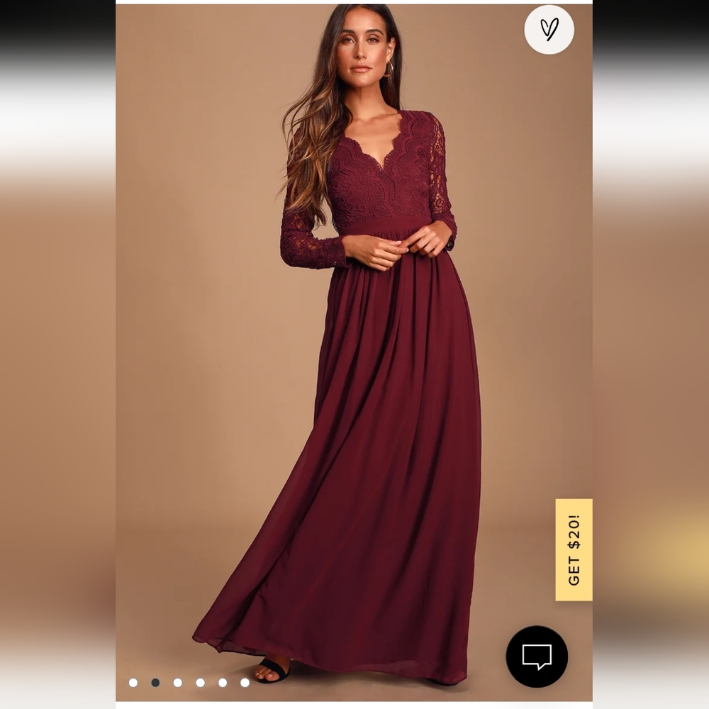 Lulus Awaken My Love Burgundy Long Sleeve Lace Maxi Dress - NWT - S